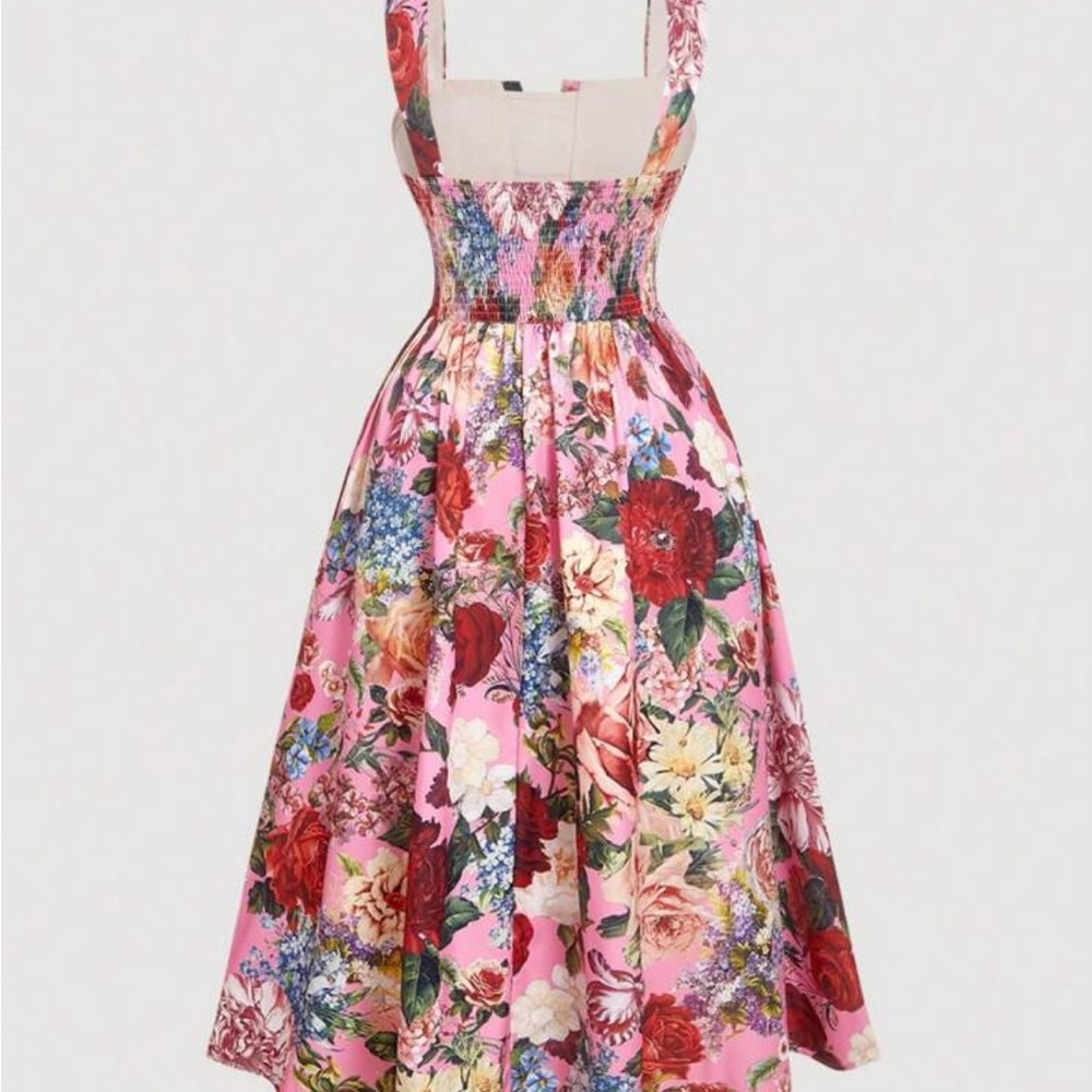SHEIN Pink Floral Midi Dress (Never Worn/Brand New) - Picture 3 of 6